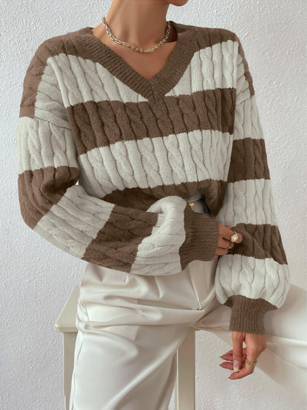 Women's V-Neck Long-Sleeved Knitted Sweater Elegant Design