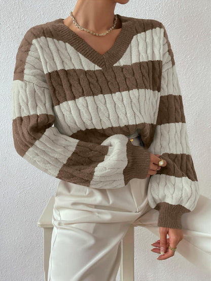 Women's V-Neck Long-Sleeved Knitted Sweater Elegant Design