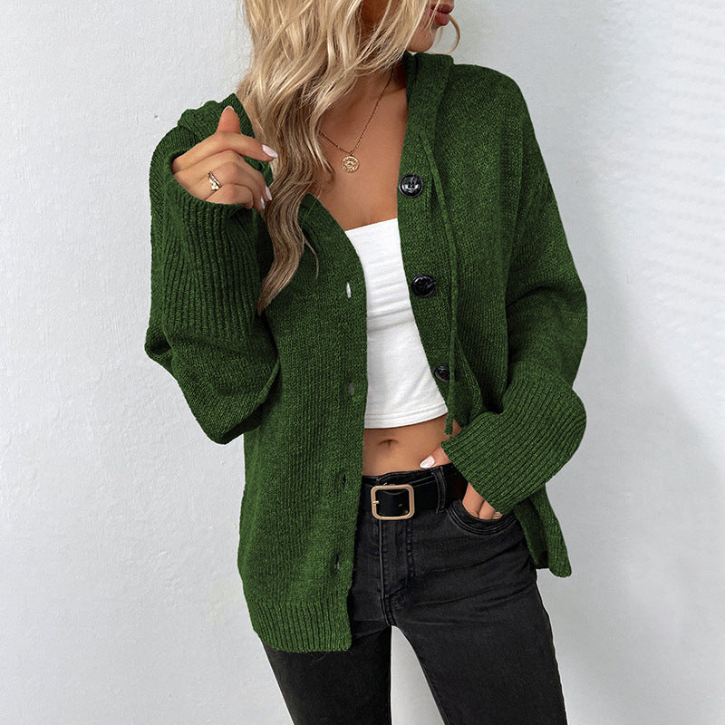 Women's Cardigan Hood Button Vintage Style