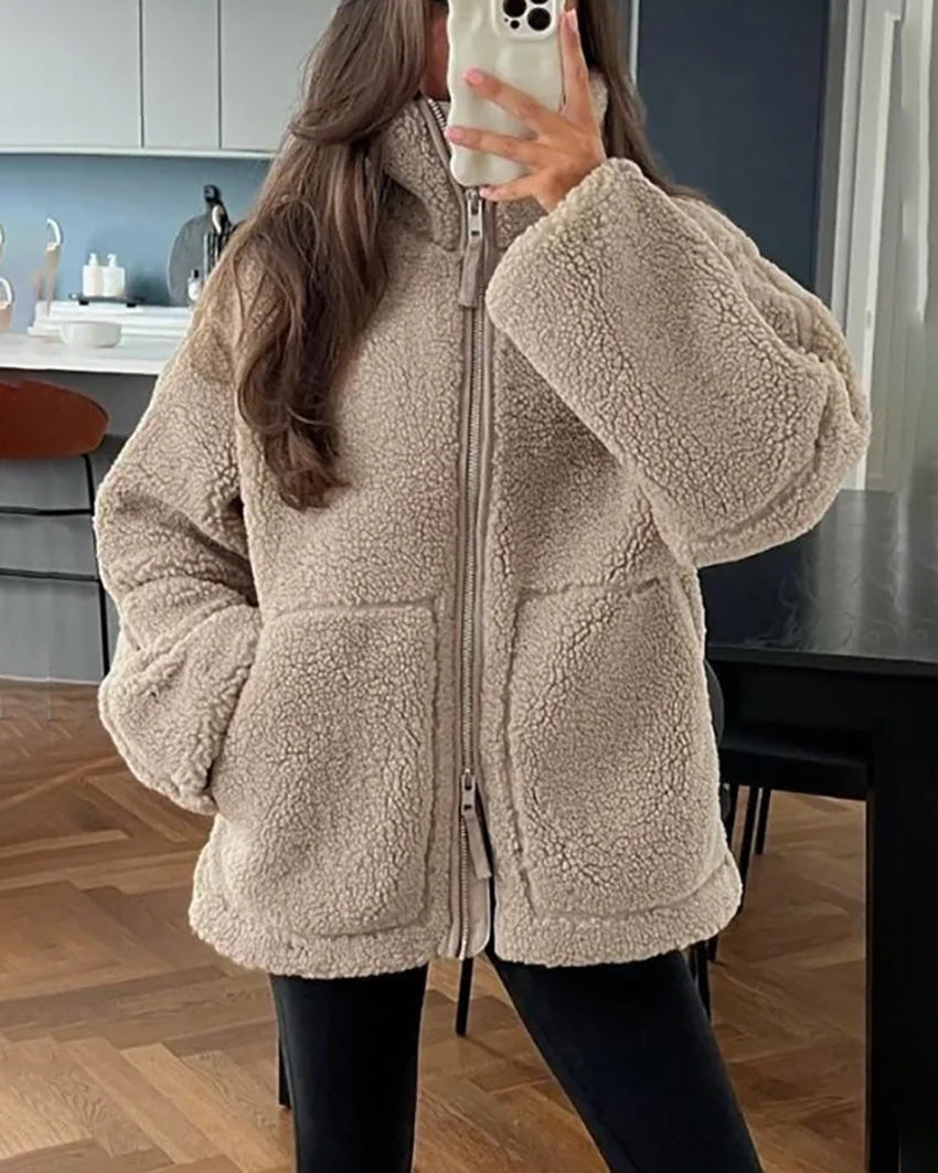 Warm fleece quilted jacket double zip