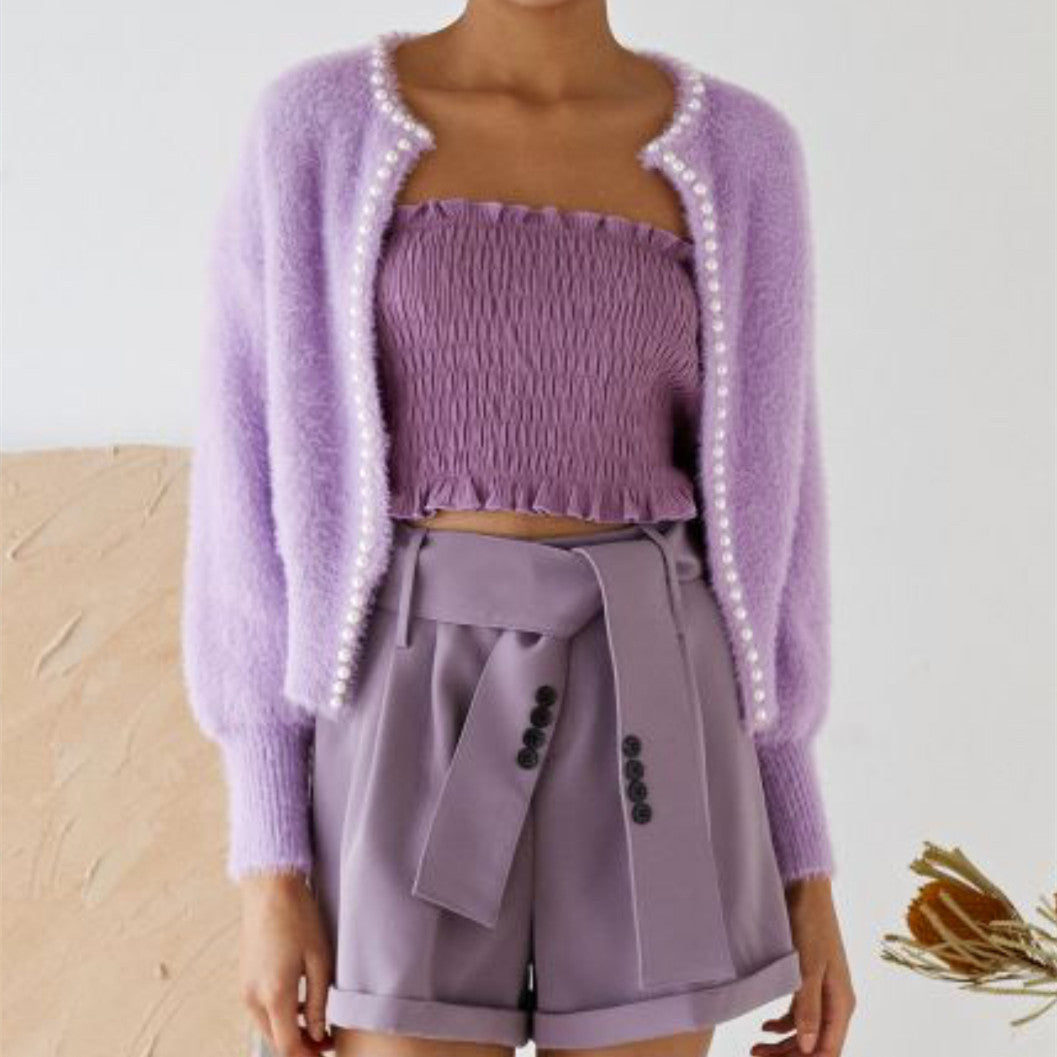 Soft Women's Cardigan with Pearl Buttons and Loose Fit