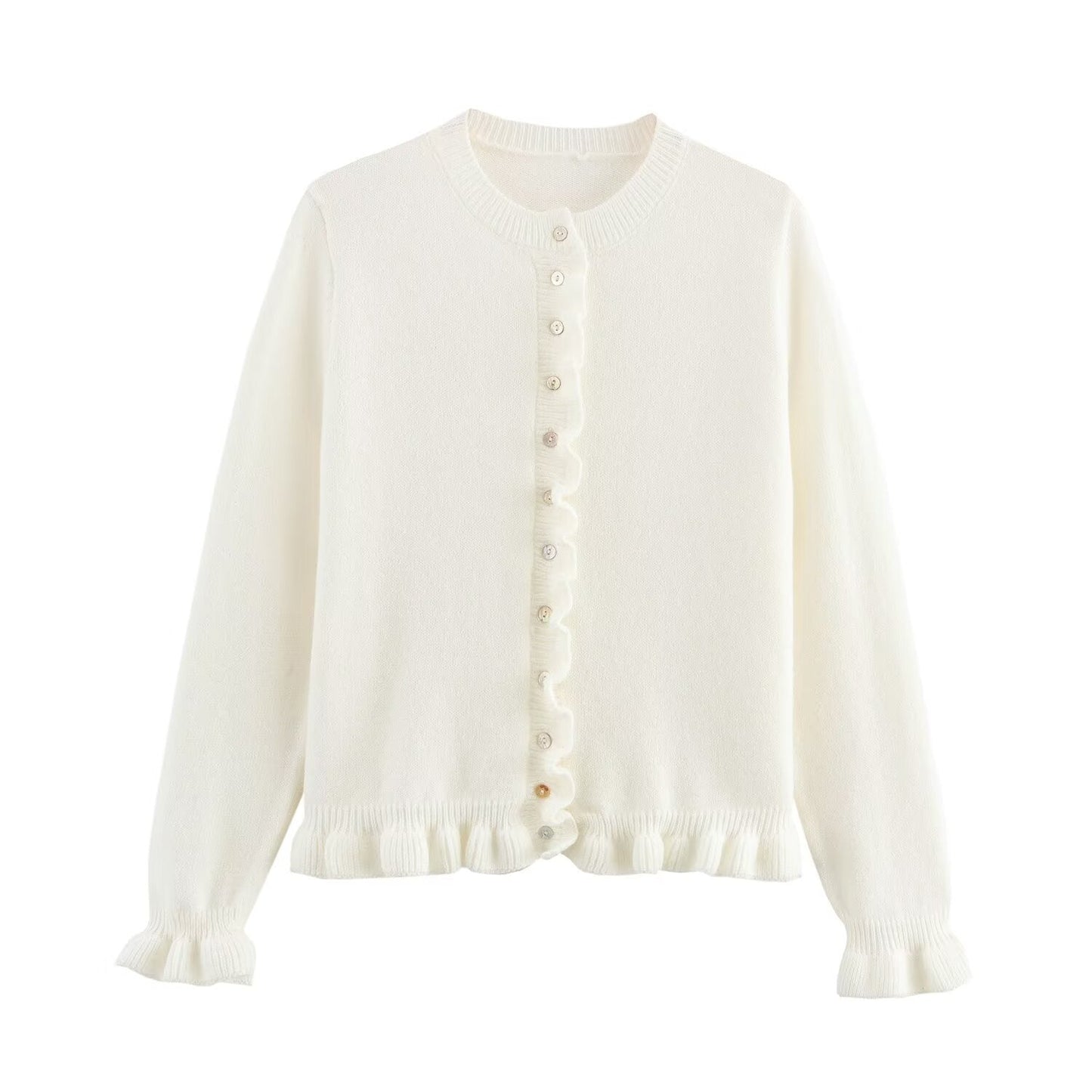 Women's Cardigan Elegant Ruffle Hem Button Closure
