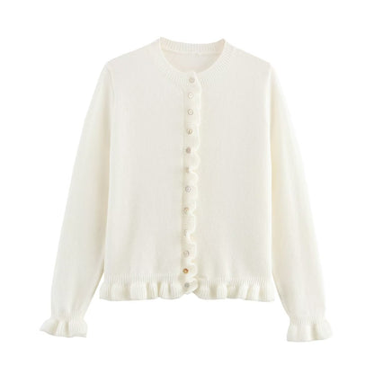 Women's Cardigan Elegant Ruffle Hem Button Closure