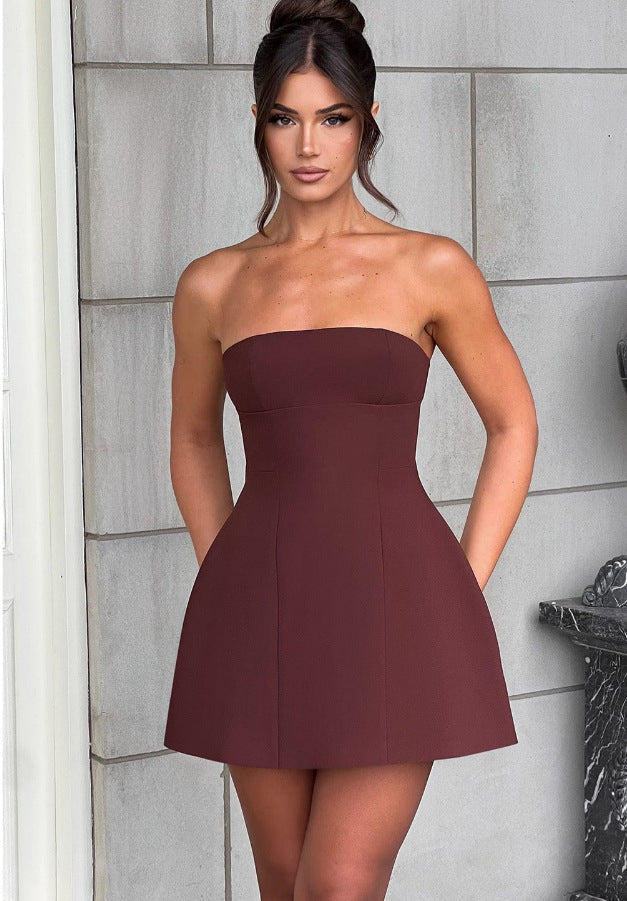 Elegant Women's A-Line Strapless Dress with Hidden Pockets