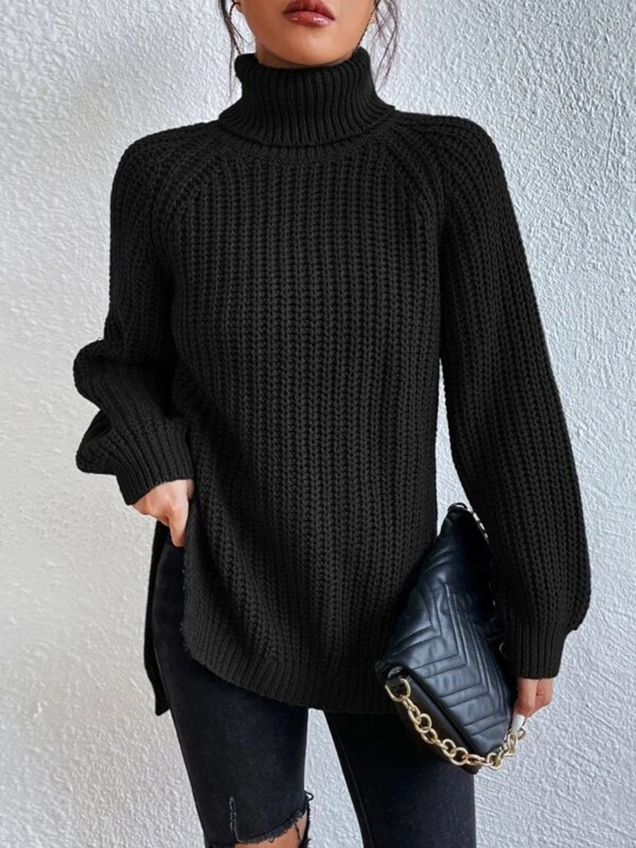Women's Knitted Jumper High Neck Honeycomb Pattern Elegance