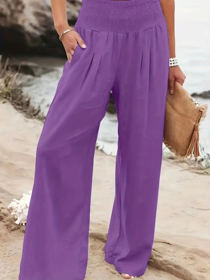 Women's Linen Trousers Wide Comfortable Pleated Skirt Effect