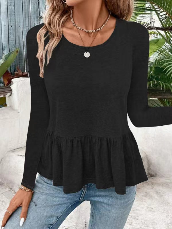 Women's Long-Sleeve Top with Volume Peplum Elegant Style
