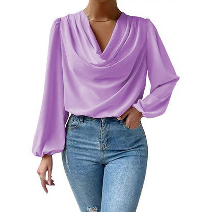 Elegant Women's Blouse Long-sleeved Asymmetrical Chic