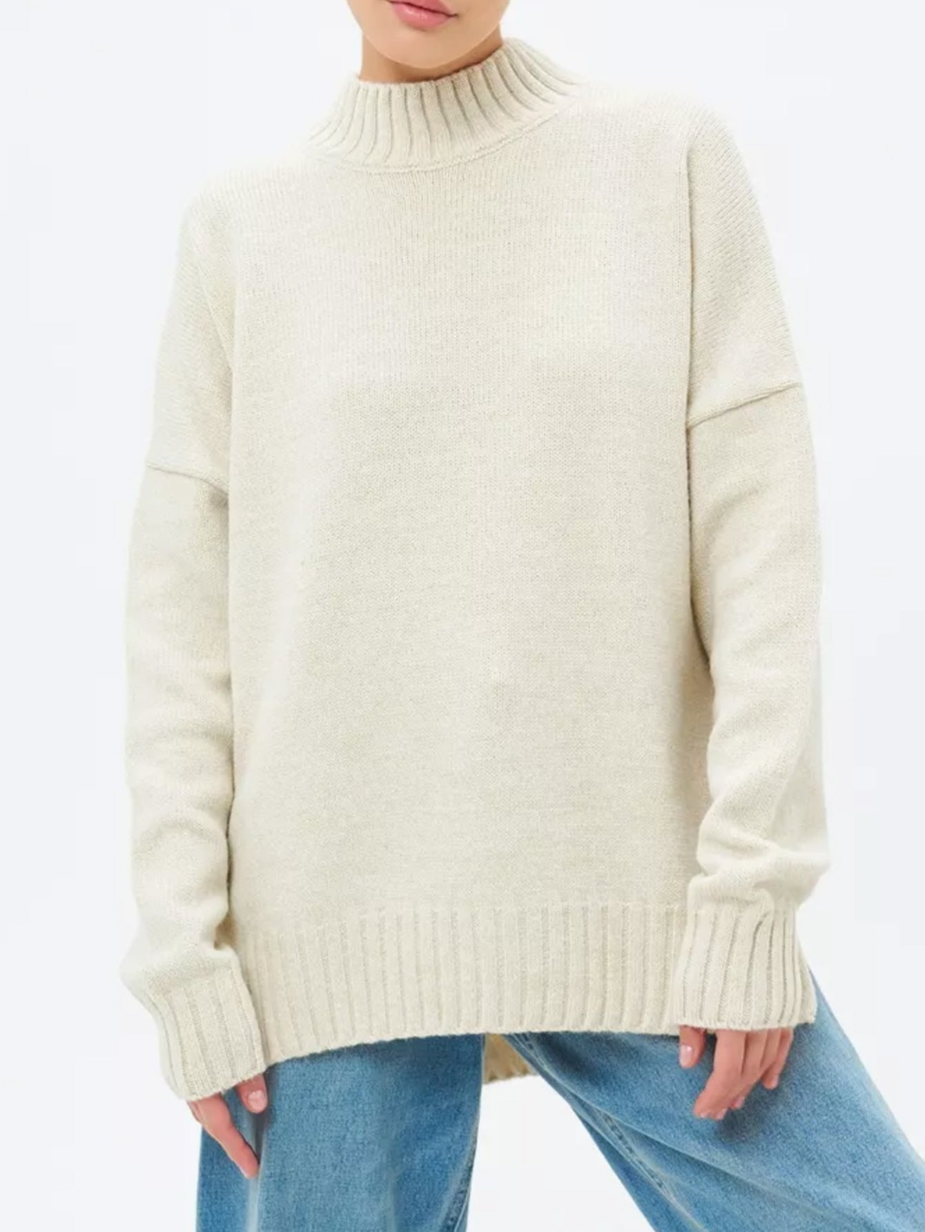 Oversized Ribbed Semi-High Collar Sweater