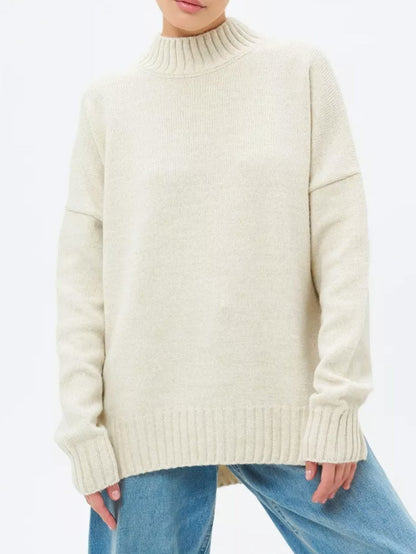 Oversized Ribbed Semi-High Collar Sweater
