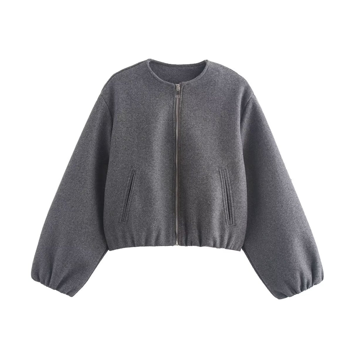 Women's Short Wool Jacket Zipper Modern Style