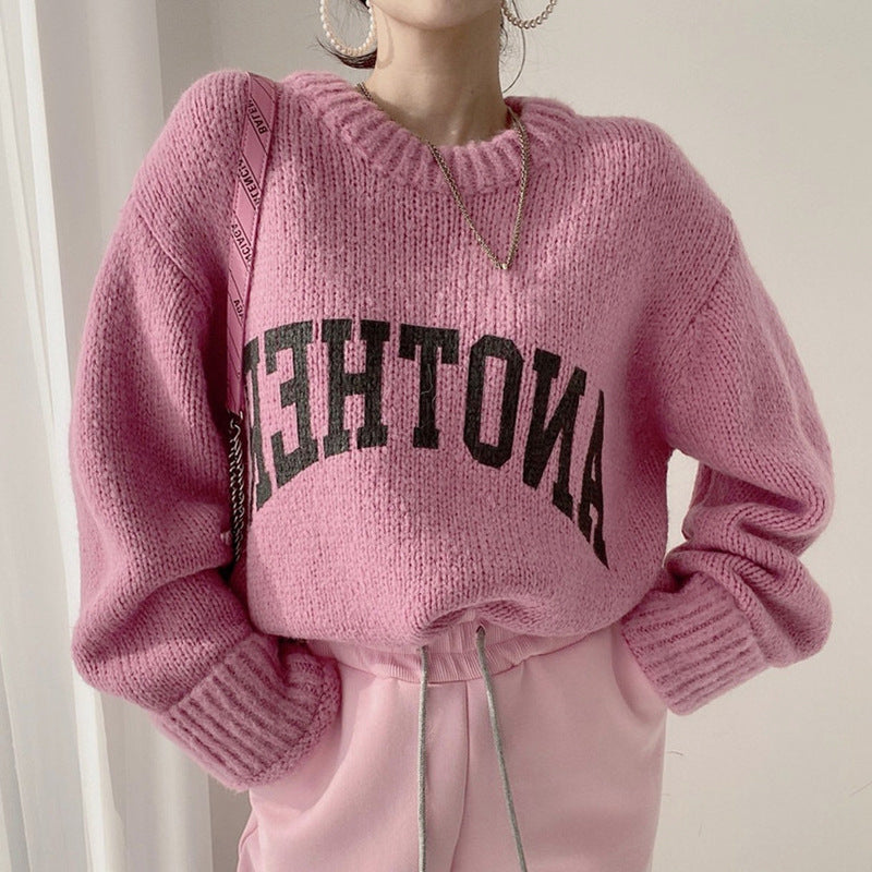Women's Oversized Sweater Large Logo Trendy Knit Pattern