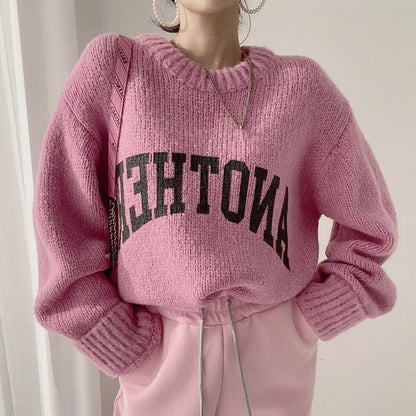 Women's Oversized Sweater Large Logo Trendy Knit Pattern