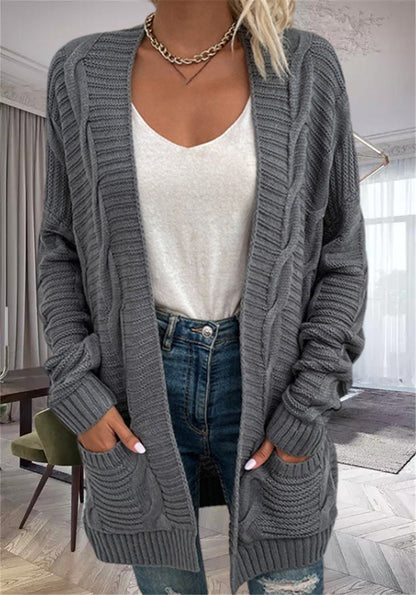 Oversized Cardigan Wool Blend Chunky Knit with Pockets