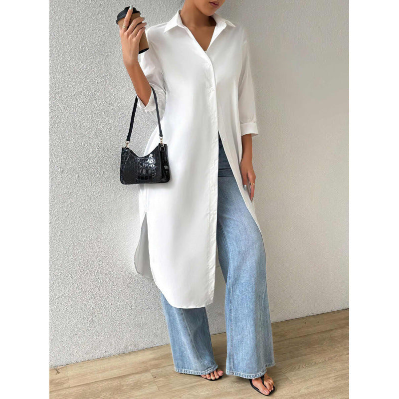 Women's Longline Button-Down Elegant Long Dress