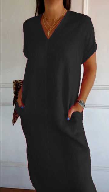 Women's Summer Dress Viscose Linen Elegant V-Neck