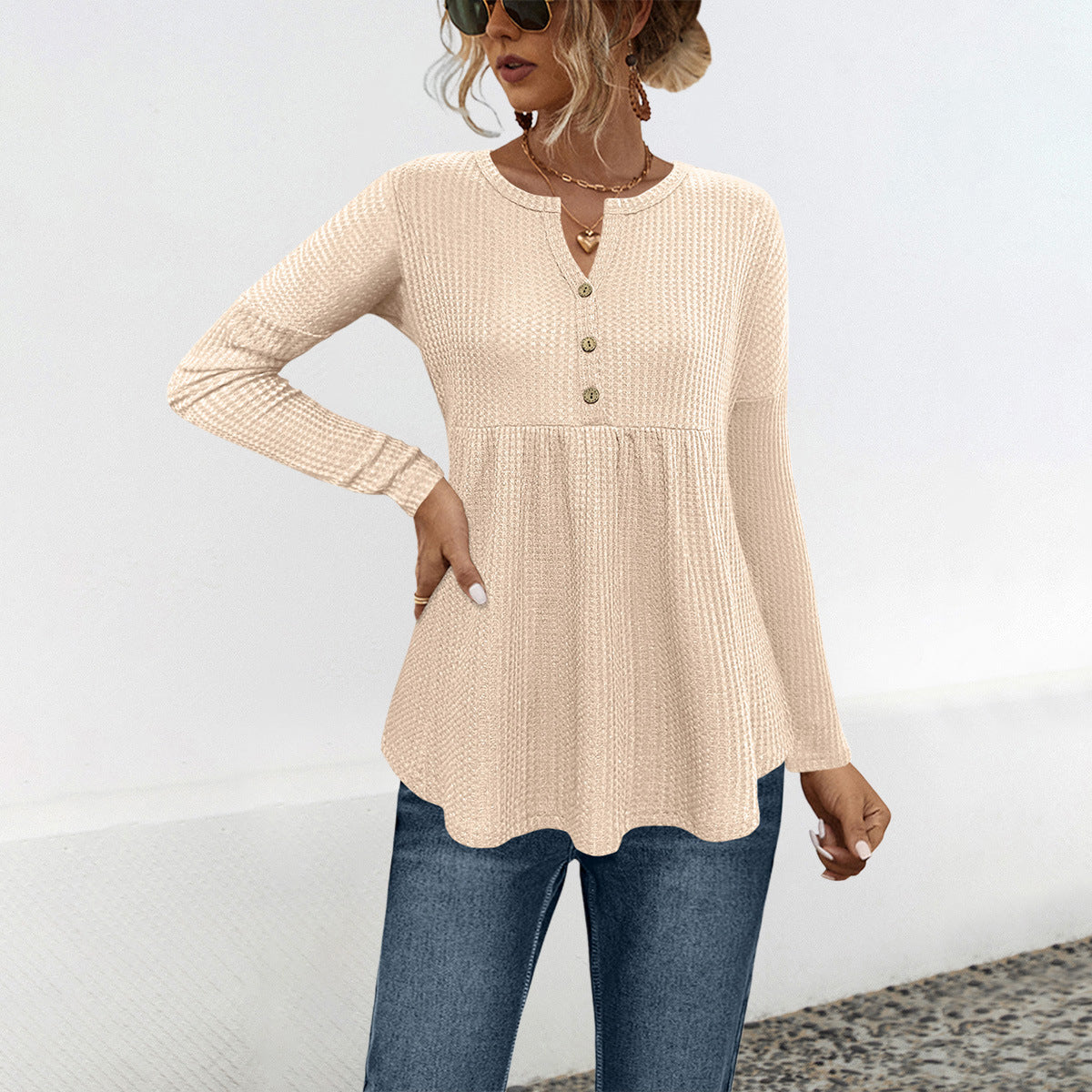 Women's Tunic Long Sleeve Elegant Ruffle Floral