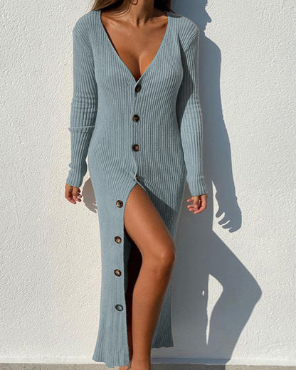 Women's Elegant V-Neck Knit Dress