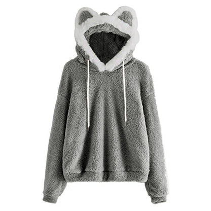 Women's Hoodie Cuddly Cat Face Cute