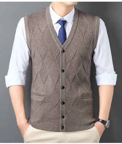 Men's Knitted Vest Classic Diamond Pattern Elegant Look