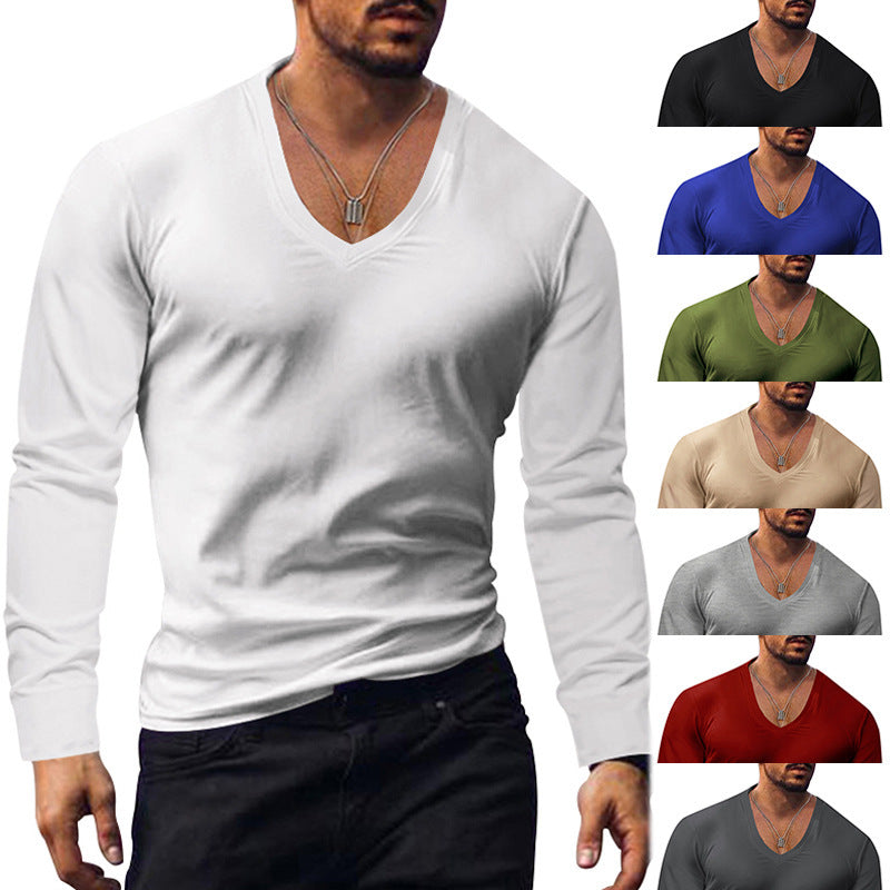 Herren Langarmshirt V-Ausschnitt Komfort Baumwolle - IdealeKleiden