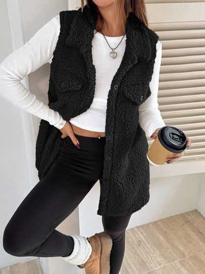 Women's Teddy Fleece Vest Soft Plush with Pockets