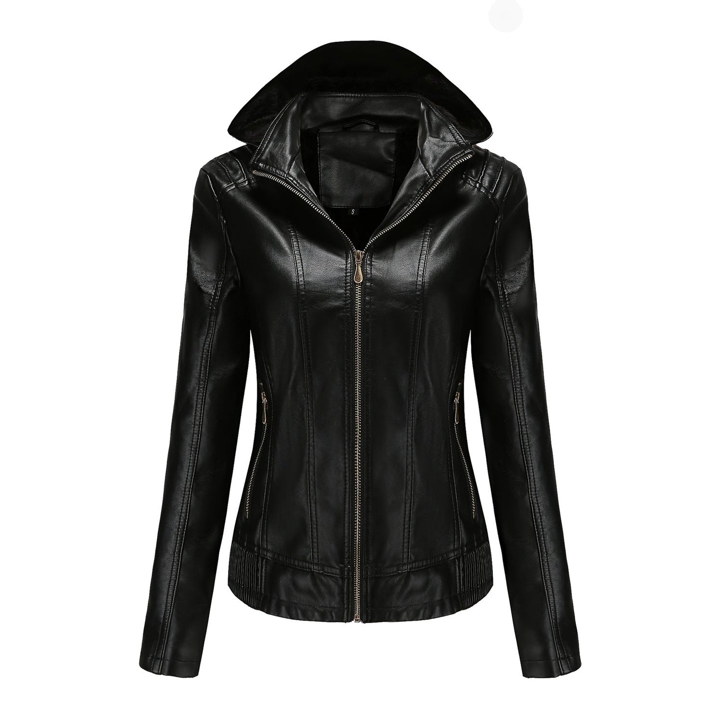 Women's Leather Jacket Elegant Cut With High Collar