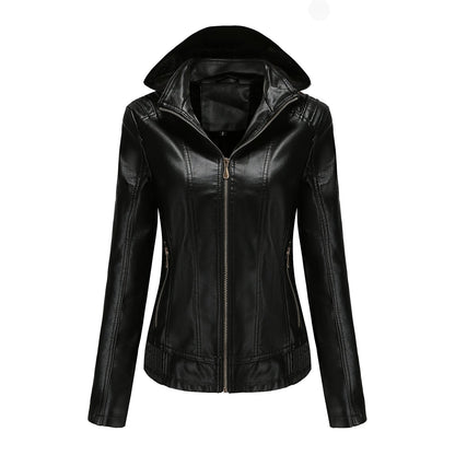 Women's Leather Jacket Elegant Cut With High Collar