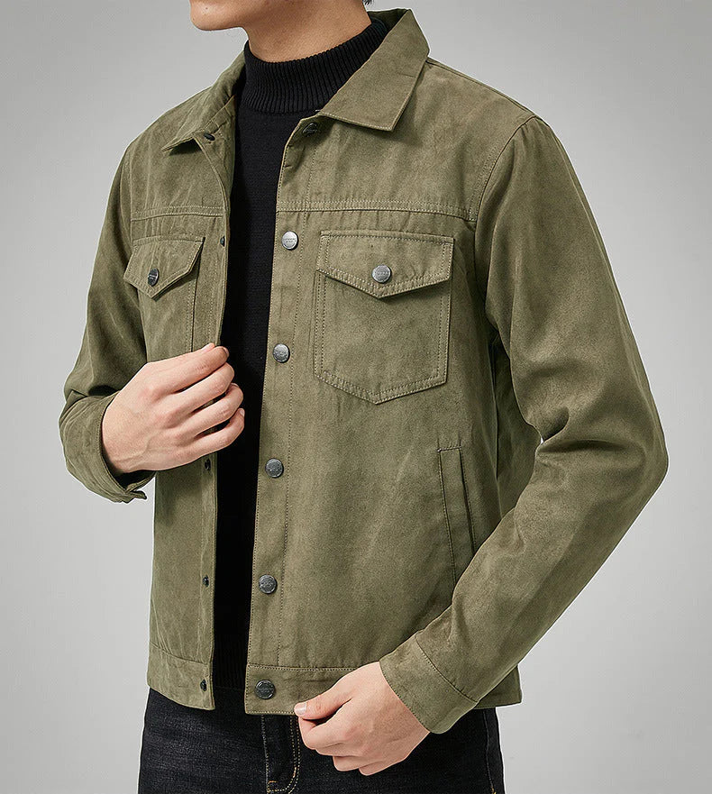 Men's Faux Leather Jacket, Elegant with Buttons and Chest Pocket