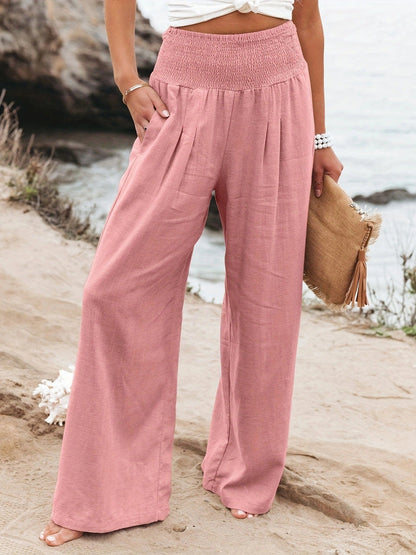 Women's Linen Trousers Wide Comfortable Pleated Skirt Effect