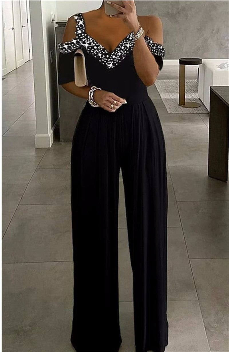 Women's Jumpsuit Elegant Off-Shoulder Glittery
