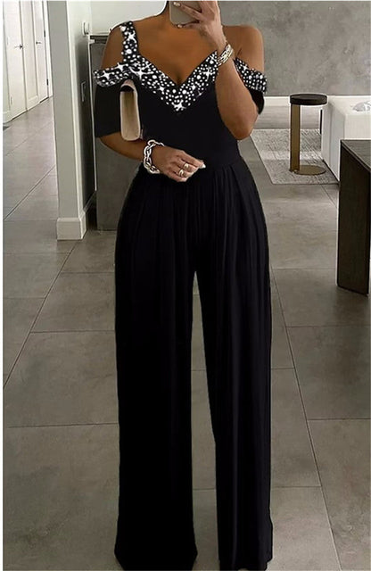 Women's Jumpsuit Elegant Off-Shoulder Glittery