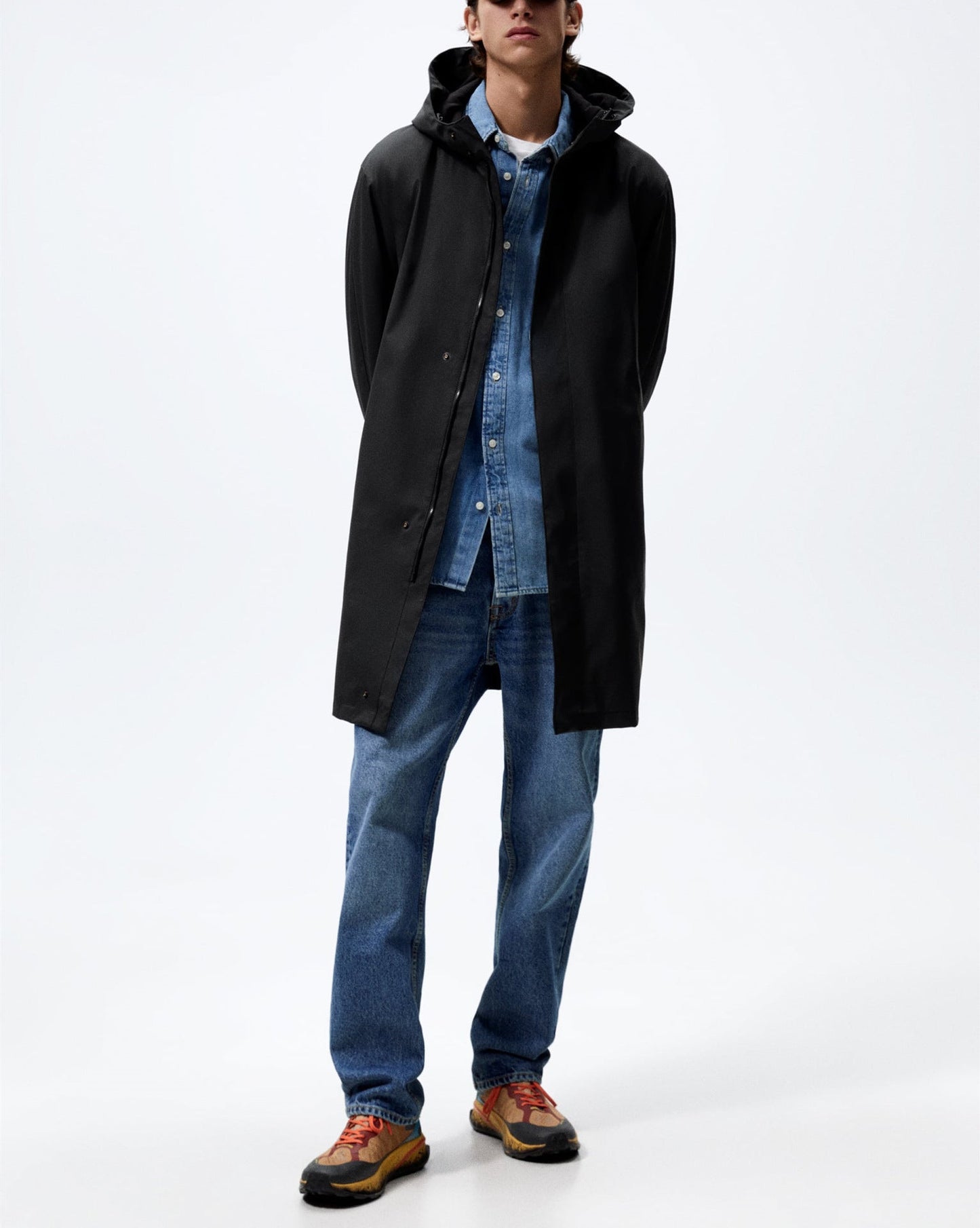 Men's Rain Coat Long Hooded Water-Repellent