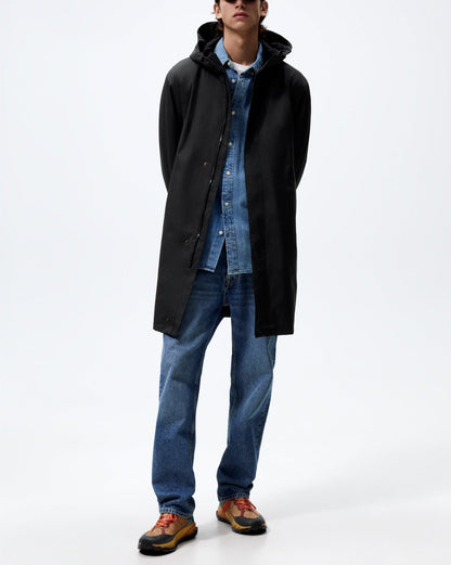 Men's Rain Coat Long Hooded Water-Repellent