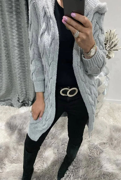 Women's Long Cable Knit Cardigan Elegant Design
