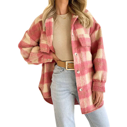 Stylish Women's Plaid Wool Coat Long Winter Coat