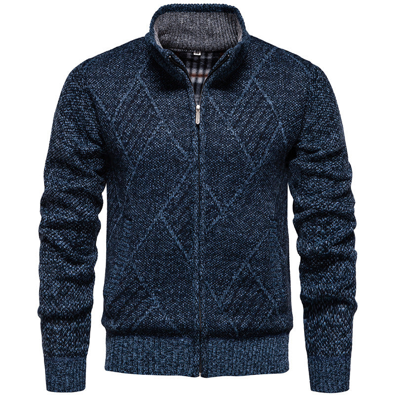 Men's Cardigan Modern Cable Knit High Collar