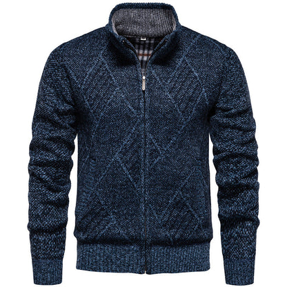 Men's Cardigan Modern Cable Knit High Collar