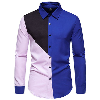 Men's Long Sleeve Shirt Modern Geometric Color Block Design