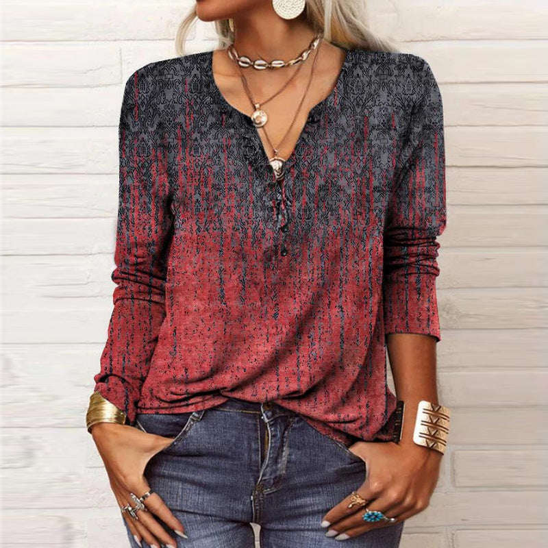 Damen Casual-Shirt Langarm Muster Trendy