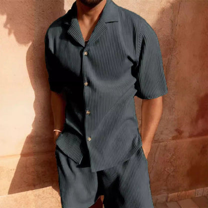Men's Short Sleeve Set Breathable Modern Button Placket