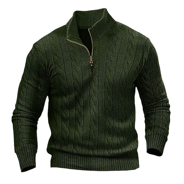 Men's Modern Cable Knit Jumper Open Collar