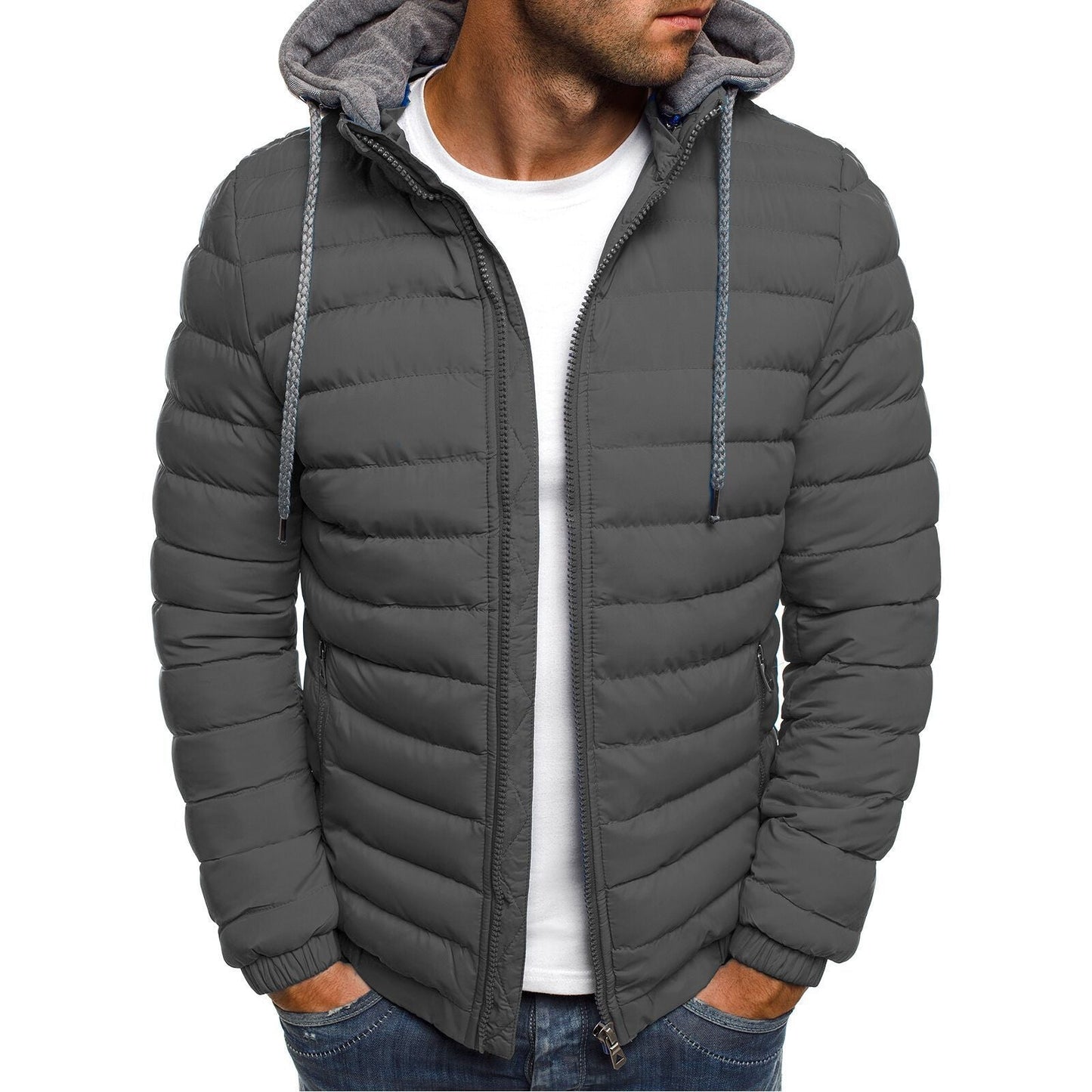 Men's Quilted Jacket Windproof Hood