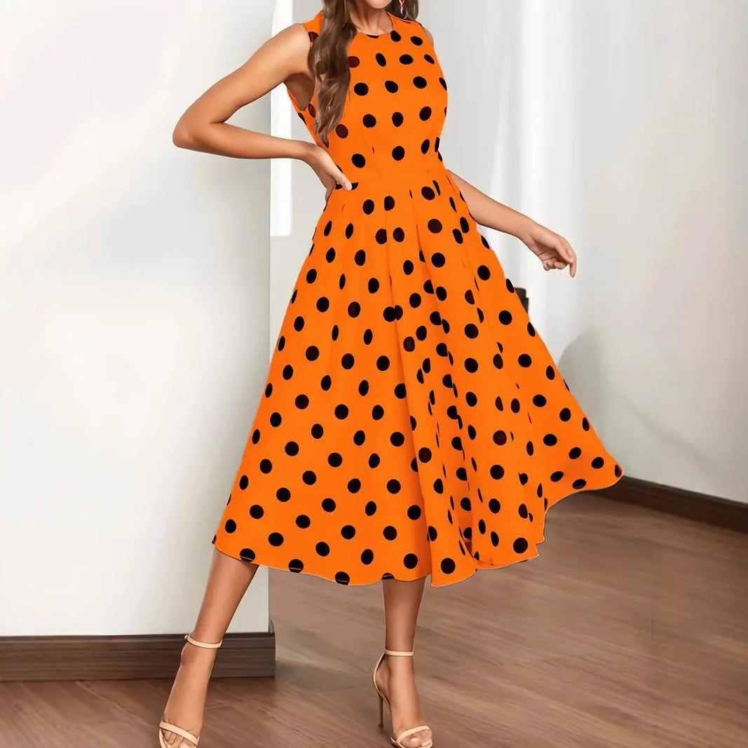 Damen A-Linie Kleid mit Polka-Punkten Sommermode - IdealeKleiden