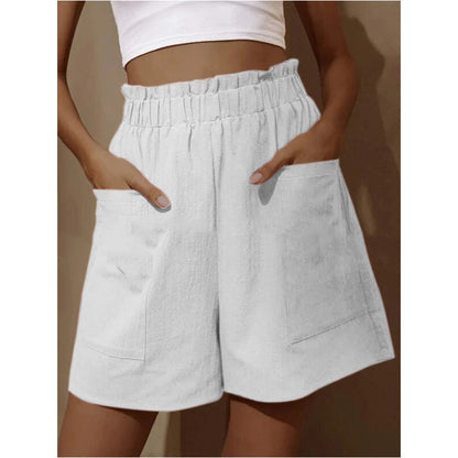 Women's Linen Shorts Comfortable Elastic with Side Pockets