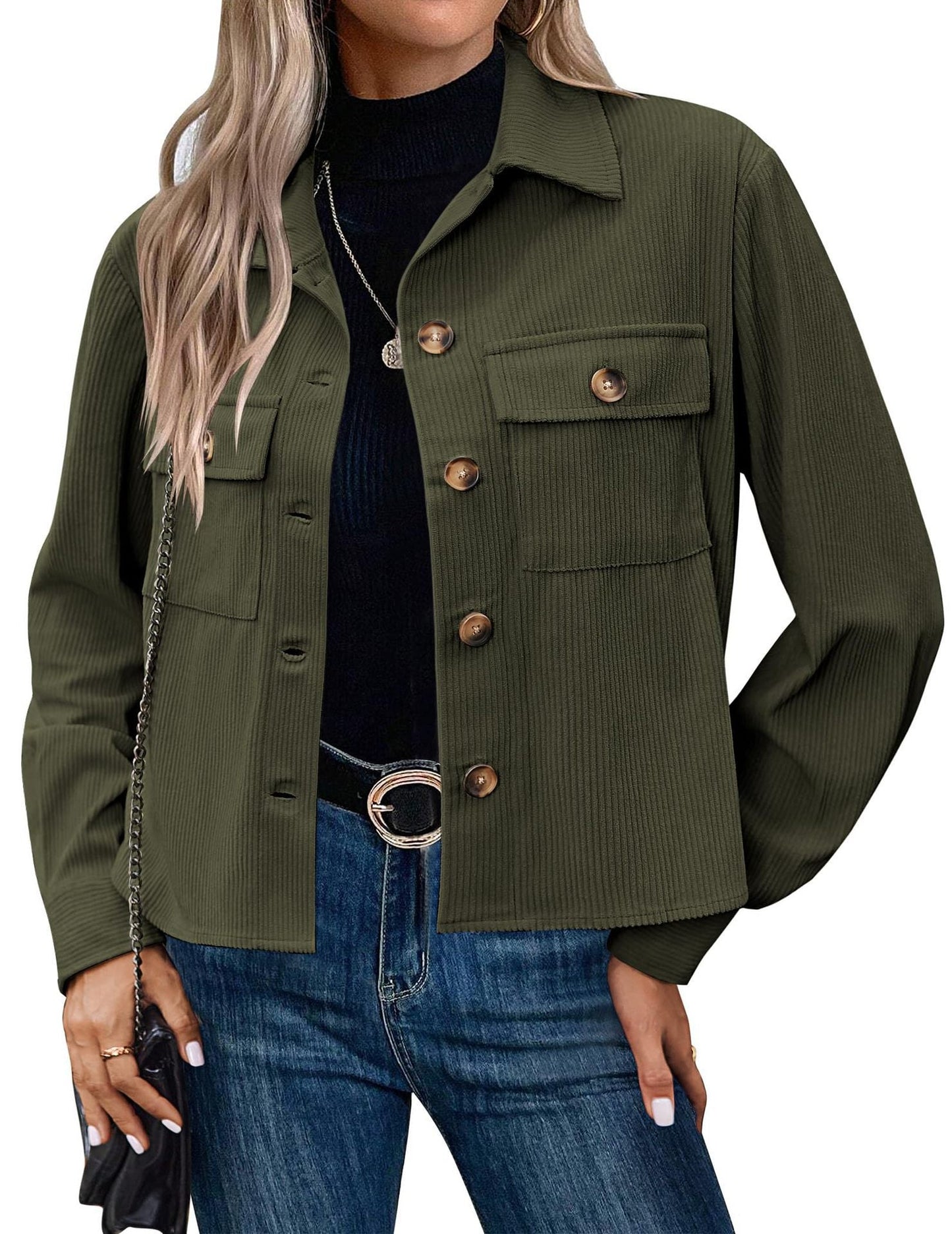 Women's Corduroy Jacket Modern Two-Pocket Design