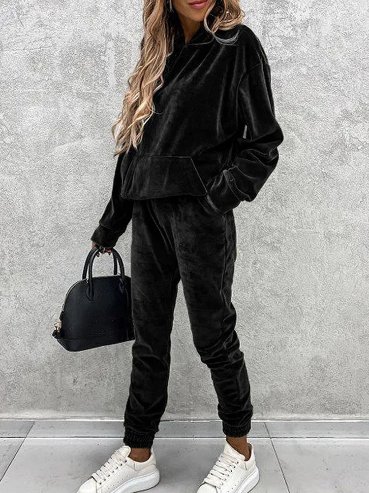 Women's Tracksuit Microfiber Hood Pockets Activewear