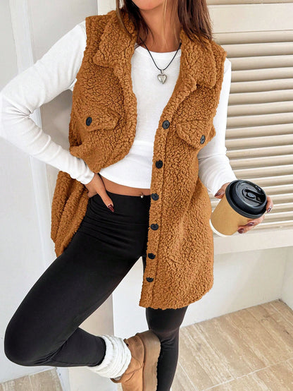 Women's Teddy Fleece Vest Soft Plush with Pockets
