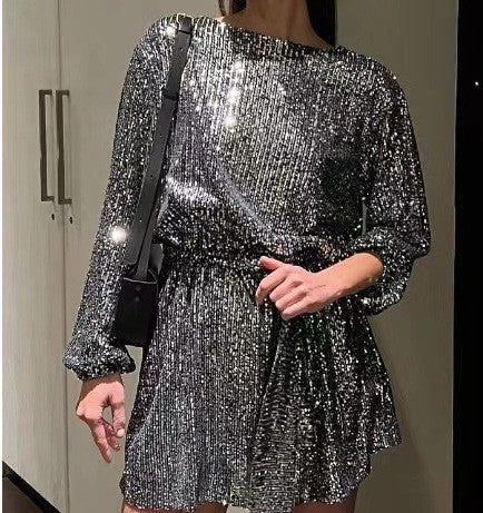 Women's Party Dress Glitter Lurex Elegant Lace-Up