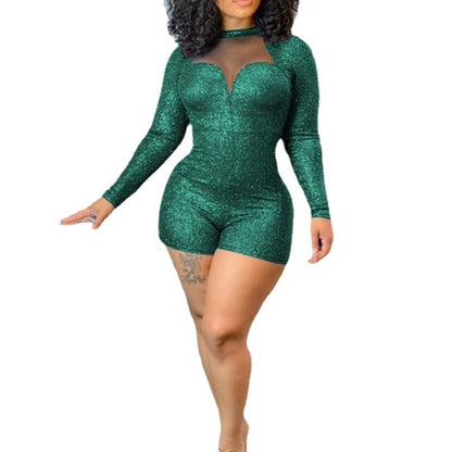 Women's Glitter Jumpsuit with Sheer Cutouts Evening Dress
